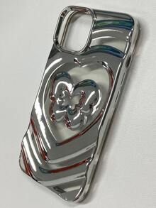 心形和波浪形3D鍍金手機殼（適用於iPhone 13 Pro Max/12 Pro/14/11），高端外觀 - 銀色 - 查看 2