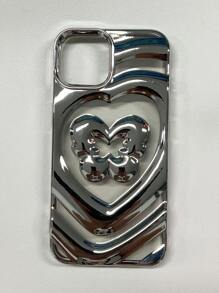 心形和波浪形3D鍍金手機殼（適用於iPhone 13 Pro Max/12 Pro/14/11），高端外觀 - 銀色 - 查看 1