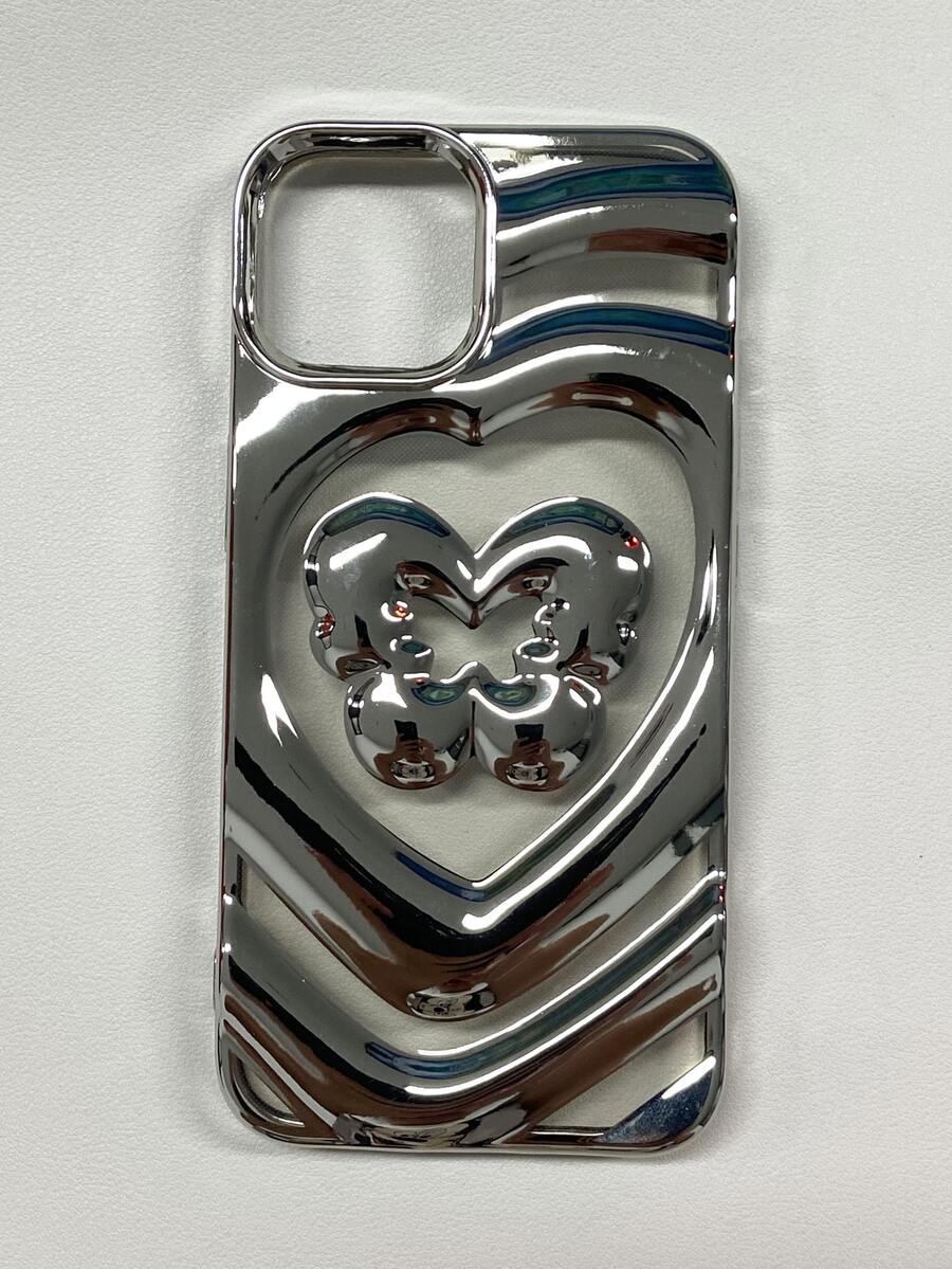 心形和波浪形3D鍍金手機殼(適用於iPhone 13 Pro Max/12 Pro/14/11),高端外觀 - 銀色 - 查看 1