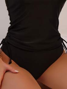 Dây rút chắc chắn bên Halter Tankini Bãi biển mùa hè - màu đen - Xem 6