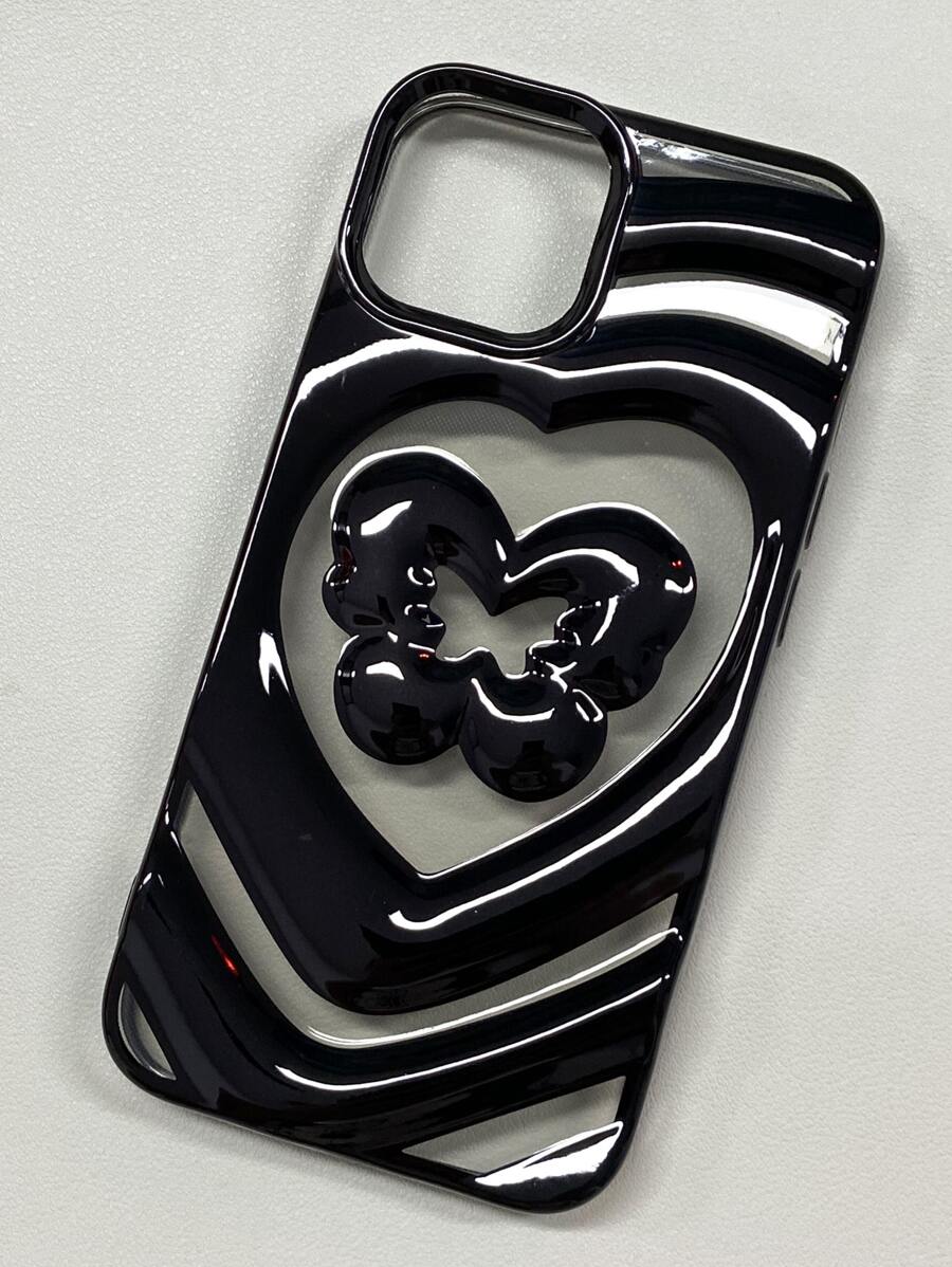 Galvanisierte 3D-Welle Herz Design Handyhülle für iPhone 11/12/13 Pro/Max - Schwarz - Übersicht 1
