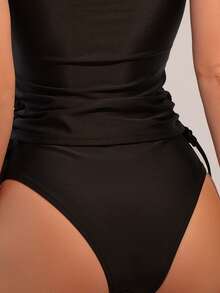 Dây rút chắc chắn bên Halter Tankini Bãi biển mùa hè - màu đen - Xem 7