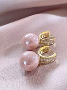 1 套莲花粉色镂空仿珍珠耳环 - 藕粉色 - 查看 3