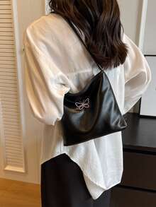 时尚新款设计大容量字母刺绣单肩包 - 黑色 - 查看 3