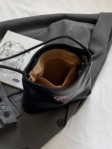 时尚新款设计大容量字母刺绣单肩包 - 黑色 - 查看 7