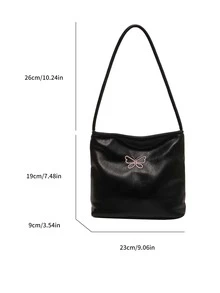 时尚新款设计大容量字母刺绣单肩包 - 黑色 - 查看 8