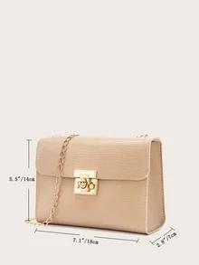 Lizard Pattern Simple Chain Twist Lock Crossbody Square Bag - Khaki - View 3