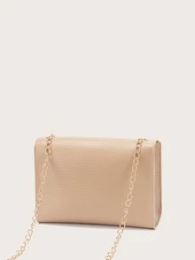 Lizard Pattern Simple Chain Twist Lock Crossbody Square Bag - Khaki - View 4