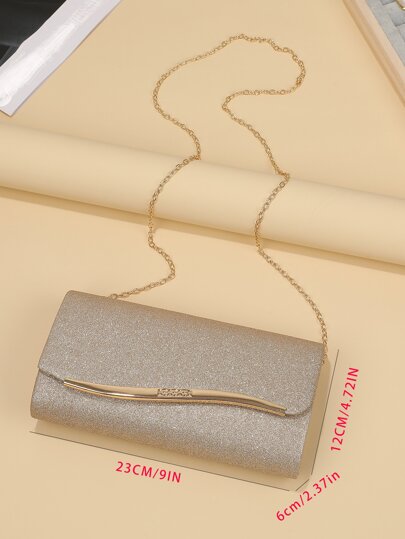 1 pieza Bolso de noche elegante de estilo coreano de moda para mujer con adorno de metal, cierre magnético para llevar al hombro o como clutch, de tela de satén