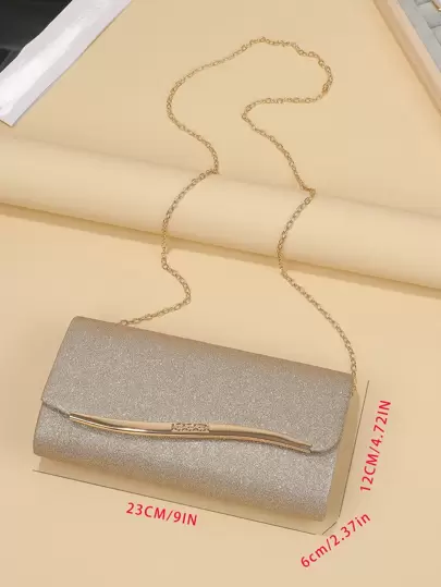 1 件时尚韩版女士金属饰边优雅晚装包，磁扣单肩包/手拿包，缎面面料