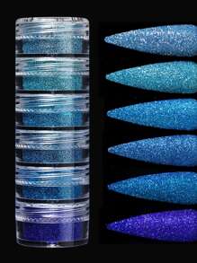 6PCS/Set bột nhũ trang trí móng tay màu xanh mịn - Nhiều màu - Xem 1