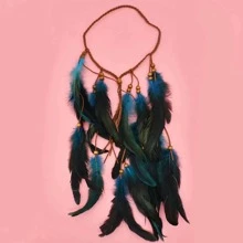 1pc/2pcs Woven Rope Wood Bead Feather Headband For Women, Bohemian Handmade  Festival Party Hair Accessory - Blue - View 4