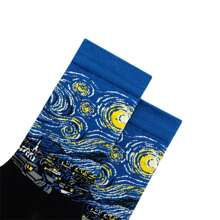 1 par de calcetines de media caña con estampado de la Noche Estrellada de Van Gogh para hombre, otoño - Multicolor - Ver 2