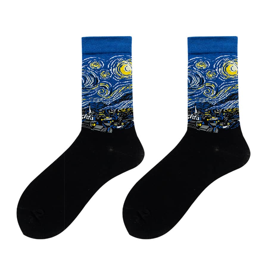 1 par de calcetines de media caña con estampado de la Noche Estrellada de Van Gogh para hombre, otoño - Multicolor - Ver 1