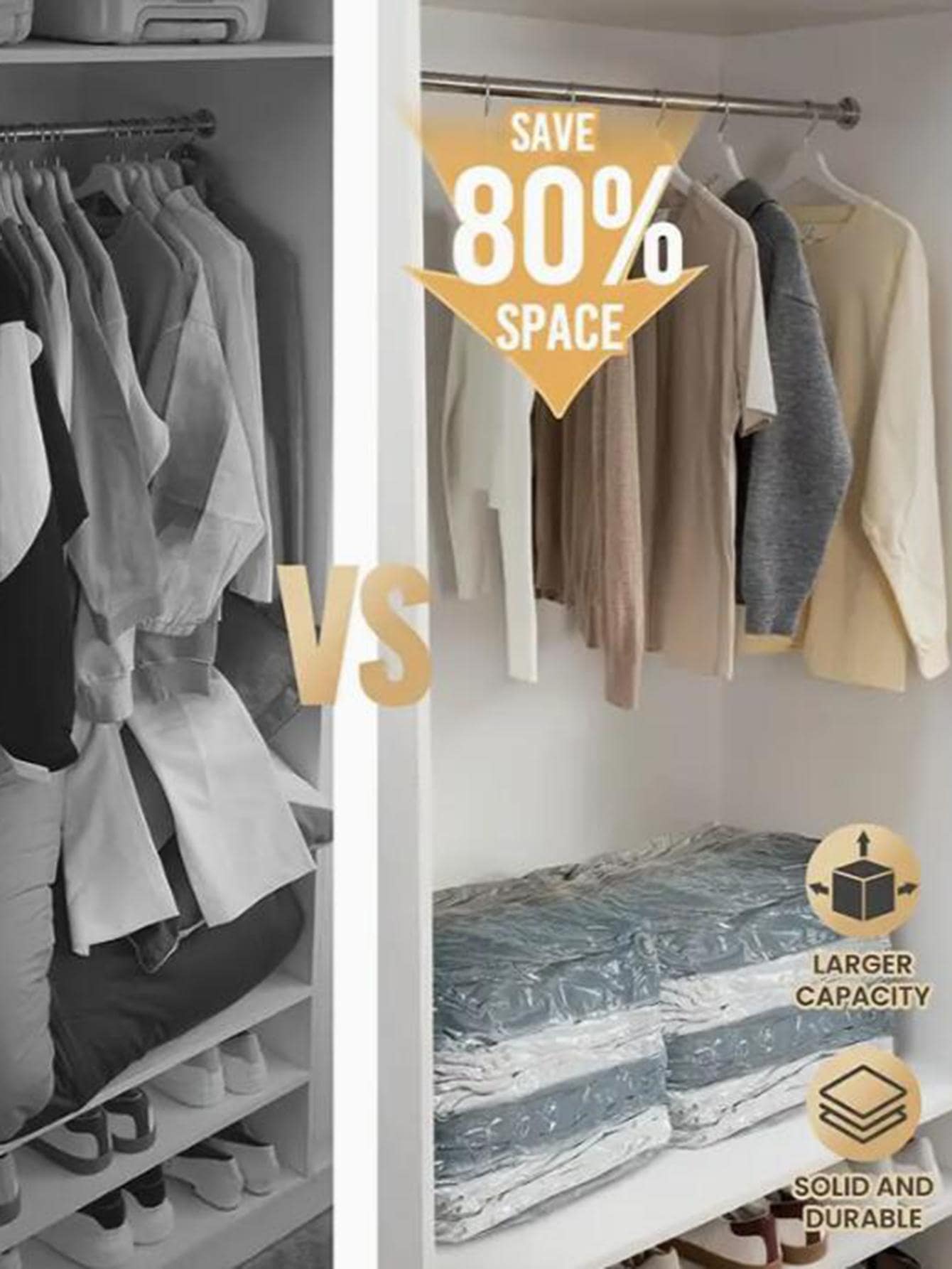 1 pc 3D Vacuum Storage Bags, Space Saver Closet Organizers, Free Up 80