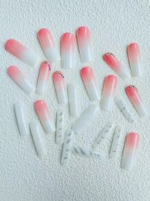 24片棺材形粉色漸變點鑽美甲片加果凍膠1片和1片銼刀 - 彩色 - 查看 4