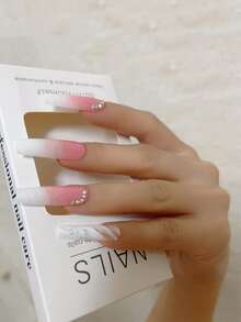 24片棺材形粉色漸變點鑽美甲片加果凍膠1片和1片銼刀 - 彩色 - 查看 2