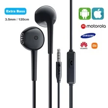 1Hour 3.5mm Stereo Headphones With Microphone Wire For Android Cell Phone - Black - View 2