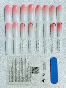 24片棺材形粉色漸變點鑽美甲片加果凍膠1片和1片銼刀 - 彩色 - 查看 3