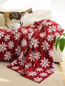 1pc Heavy Weight Knitted Snowflake Throw Blanket, Warm