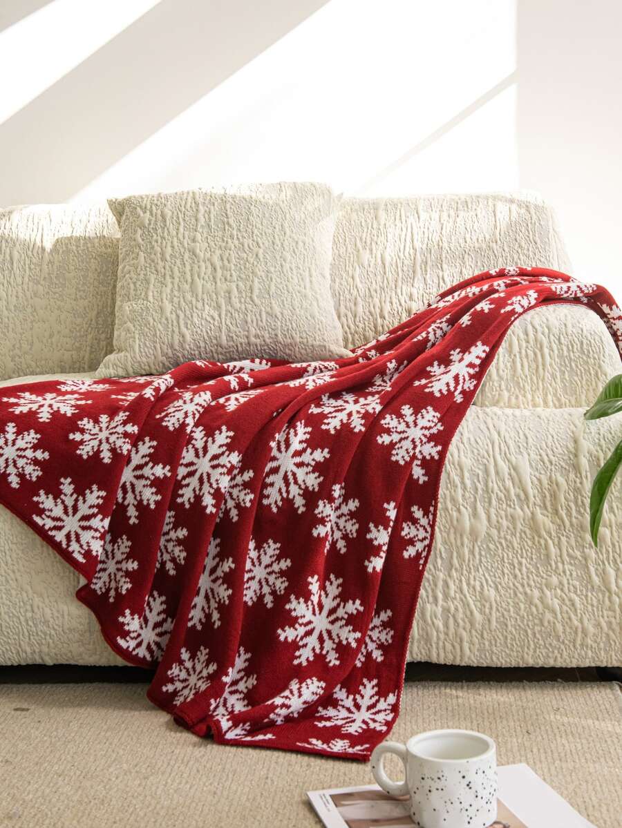 1pc Heavy Weight Knitted Snowflake Throw Blanket, Warm