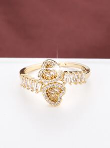 1 件对称心形铜戒指，配方晶锆石情人节礼物