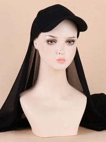 1pc Chiffon Baseball Cap Scarf Set - Black - View 1