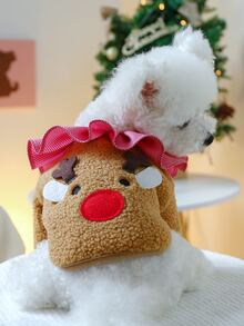 1件秋冬加厚絨面呢襯衫釘扣犬貓服裝,聖誕節款式,鹿角設計