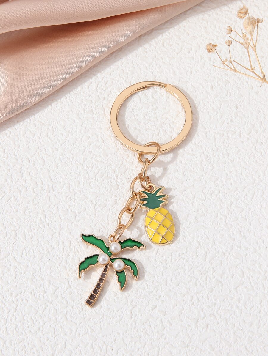 Llavero tropical estilo árbol de coco & piña en forma de - Amarillo - Ver 1