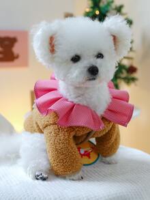 1件秋冬加厚絨面呢襯衫釘扣犬貓服裝,聖誕節款式,鹿角設計