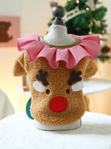 1件秋冬加厚絨面呢襯衫釘扣犬貓服裝,聖誕節款式,鹿角設計