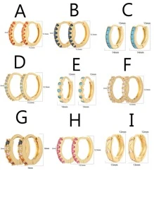 1對方晶鋯石裝飾圓耳環 - 金黃色 - 查看 3