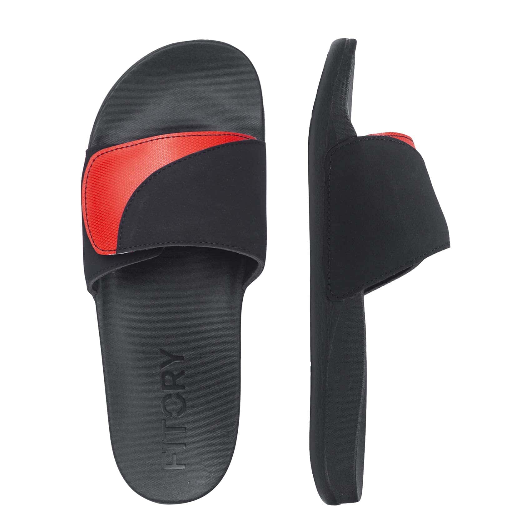 FITORY Mens Slides Sandals, Comfort Adjustable Slippers with Arch Support for Beach - Đỏ đen - Xem 1