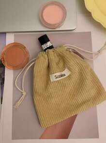 綿綢拉繩收納袋,帶有字母貼片裝飾,適用於派對禮物,婚禮糖果袋和配件 - 杏色 - 查看 4