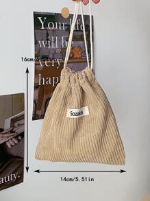 綿綢拉繩收納袋,帶有字母貼片裝飾,適用於派對禮物,婚禮糖果袋和配件 - 杏色 - 查看 5