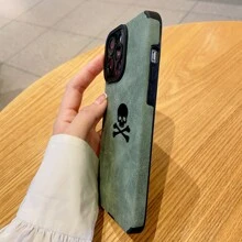 苹果骷髅图案 PU 皮革防摔手机壳 - 綠色 - 查看 3