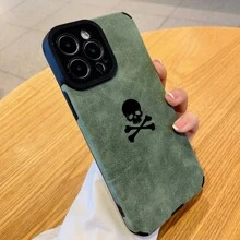 苹果骷髅图案 PU 皮革防摔手机壳 - 綠色 - 查看 2