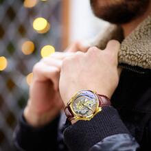 1pc Men's Silver Alloy Business Style Luminous Quartz Watch With Battery - Brown - View 2