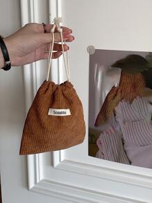 Bolsa De Almacenamiento De Pana Con Cordón Y Parche Decorativo Con Letras Del Alfabeto Para Recuerdos De Fiesta, Bolsas De Dulces De Boda Y Accesorios - Marrón - Ver 4