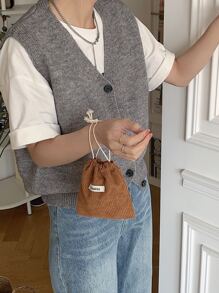 Bolsa De Almacenamiento De Pana Con Cordón Y Parche Decorativo Con Letras Del Alfabeto Para Recuerdos De Fiesta, Bolsas De Dulces De Boda Y Accesorios - Marrón - Ver 5