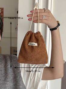 Bolsa De Almacenamiento De Pana Con Cordón Y Parche Decorativo Con Letras Del Alfabeto Para Recuerdos De Fiesta, Bolsas De Dulces De Boda Y Accesorios - Marrón - Ver 6