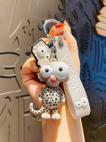 圓形眼睛豹紋玩偶吊墜鑰匙圈可愛卡通PVC公牛車學生ins風格包掛飾 - 彩色 - 查看 3