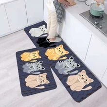 1入組防滑廚房地墊,卡通貓紋理印花門口地墊,客廳浴室地毯地墊(40*60/50*80/50*120/50*160/60*180cm) - 藍色 - 查看 7