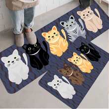1入組防滑廚房地墊,卡通貓紋理印花門口地墊,客廳浴室地毯地墊(40*60/50*80/50*120/50*160/60*180cm) - 藍色 - 查看 6
