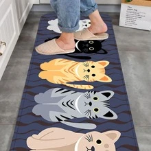 1入組防滑廚房地墊,卡通貓紋理印花門口地墊,客廳浴室地毯地墊(40*60/50*80/50*120/50*160/60*180cm) - 藍色 - 查看 10