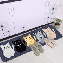 1入組防滑廚房地墊,卡通貓紋理印花門口地墊,客廳浴室地毯地墊(40*60/50*80/50*120/50*160/60*180cm) - 藍色 - 查看 8