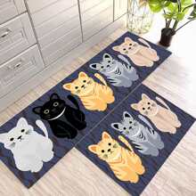 1入組防滑廚房地墊,卡通貓紋理印花門口地墊,客廳浴室地毯地墊(40*60/50*80/50*120/50*160/60*180cm) - 藍色 - 查看 9