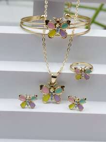 5pcs Colorful Butterfly Pendant Jewelry Set With Oil Drop Effect, Suitable For Festival Gifts