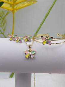 5pcs Colorful Butterfly Pendant Jewelry Set With Oil Drop Effect, Suitable For Festival Gifts