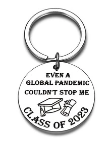 1入組不銹鋼搞笑圓形字母鑰匙圈班級的2023禮物為她禮物 - 銀色 - 查看 1